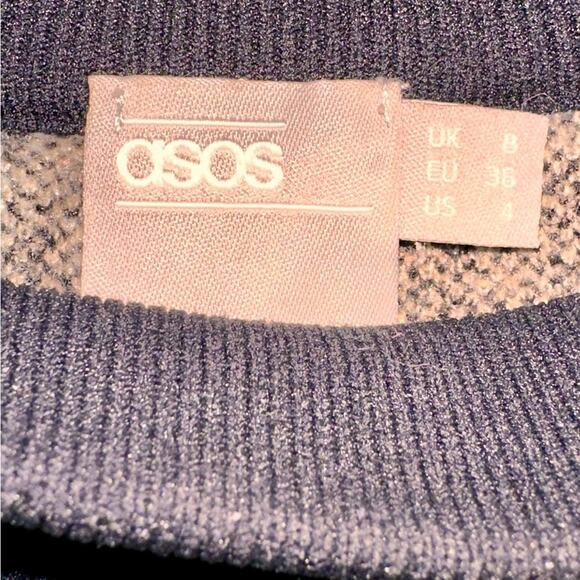 Asos Leopard Print Turtleneck Sweater Blue/Black Chevron, size 4 - Picture 2 of 6